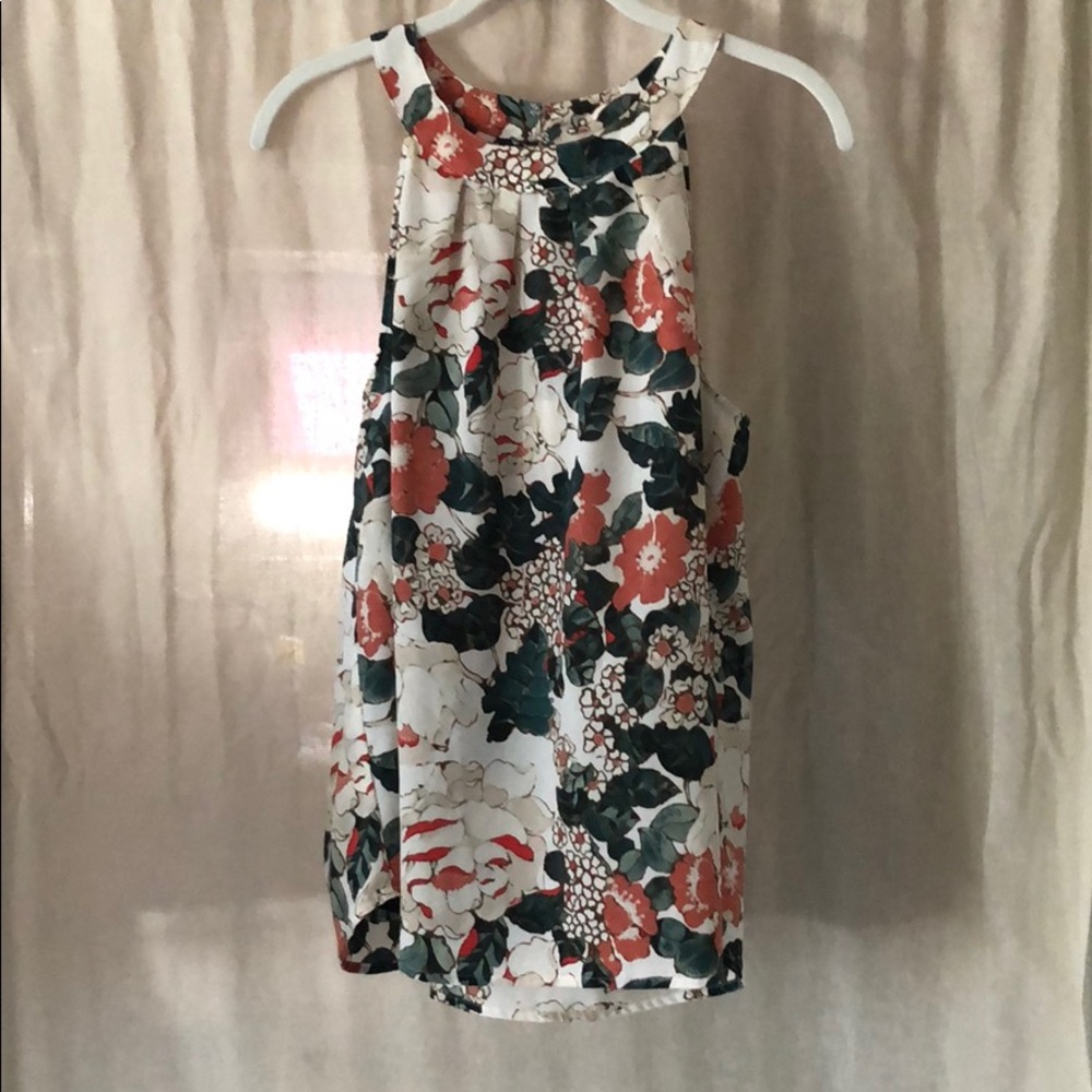 Orange and smoky teal halter style Loft blouse